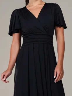 Petite Short Sleeve Soft Silky Jersey Maxi Dress, Black