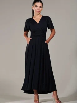 Petite Short Sleeve Soft Silky Jersey Maxi Dress, Black