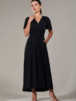 Petite Short Sleeve Soft Silky Jersey Maxi Dress, Black
