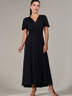 Petite Short Sleeve Soft Silky Jersey Maxi Dress, Black