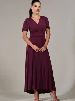 Petite Short Sleeve Soft Silky Jersey Maxi Dress, Burgundy