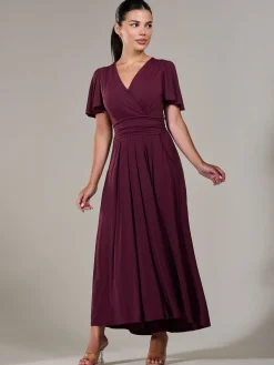 Petite Short Sleeve Soft Silky Jersey Maxi Dress, Burgundy