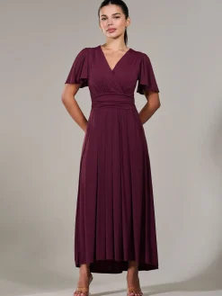 Petite Short Sleeve Soft Silky Jersey Maxi Dress, Burgundy