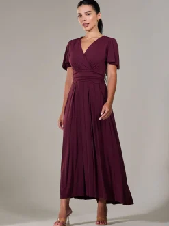 Petite Short Sleeve Soft Silky Jersey Maxi Dress, Burgundy