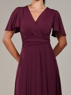Petite Short Sleeve Soft Silky Jersey Maxi Dress, Burgundy