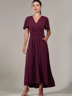 Petite Short Sleeve Soft Silky Jersey Maxi Dress, Burgundy