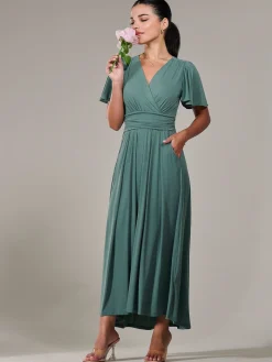 Petite Short Sleeve Soft Silky Jersey Maxi Dress, Green