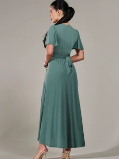 Petite Short Sleeve Soft Silky Jersey Maxi Dress, Green