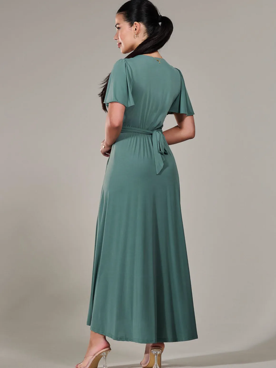 Petite Short Sleeve Soft Silky Jersey Maxi Dress, Green