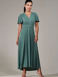 Petite Short Sleeve Soft Silky Jersey Maxi Dress, Green