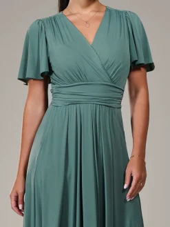 Petite Short Sleeve Soft Silky Jersey Maxi Dress, Green