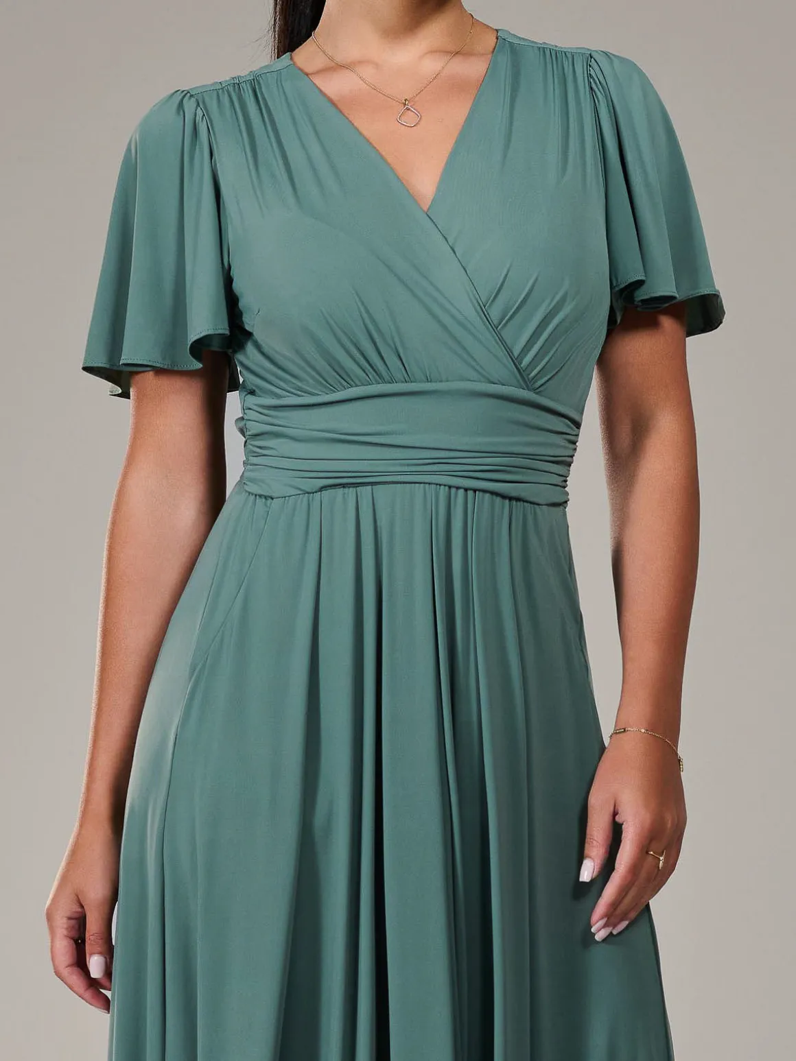 Petite Short Sleeve Soft Silky Jersey Maxi Dress, Green