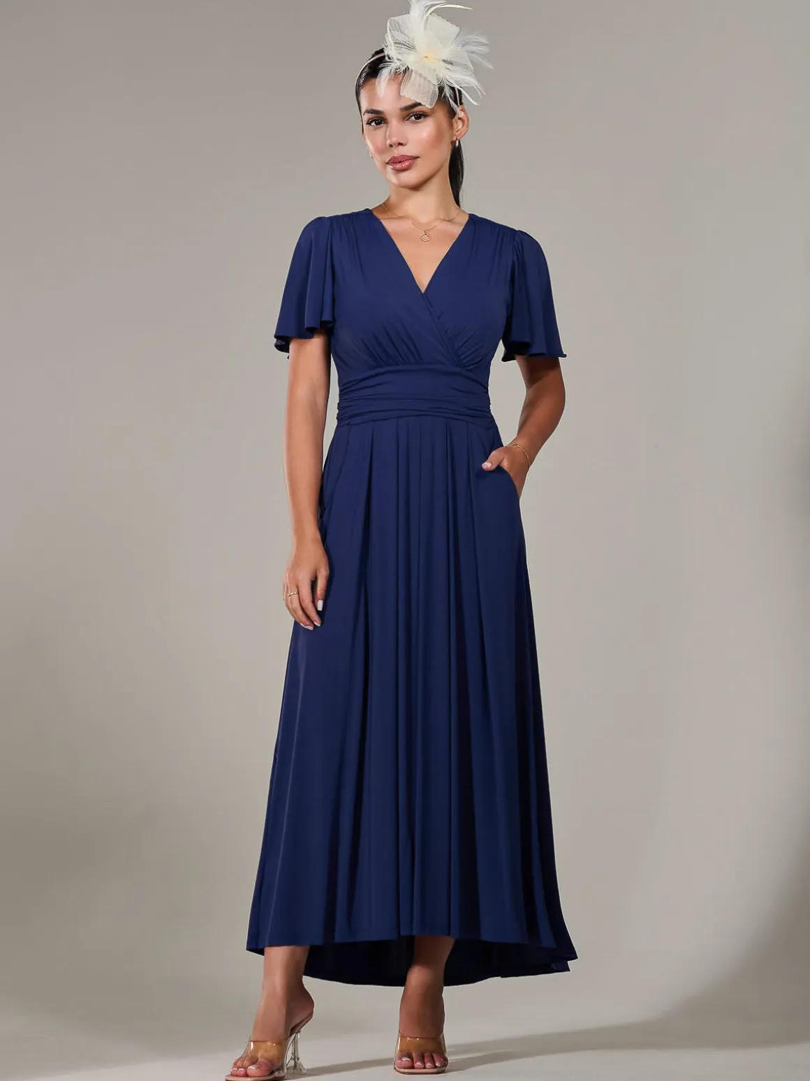 Petite Short Sleeve Soft Silky Jersey Maxi Dress, Navy