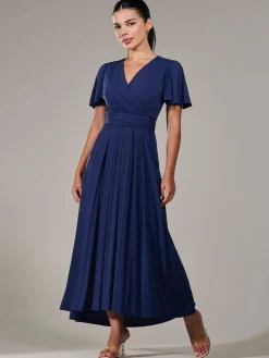 Petite Short Sleeve Soft Silky Jersey Maxi Dress, Navy