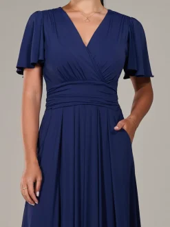 Petite Short Sleeve Soft Silky Jersey Maxi Dress, Navy