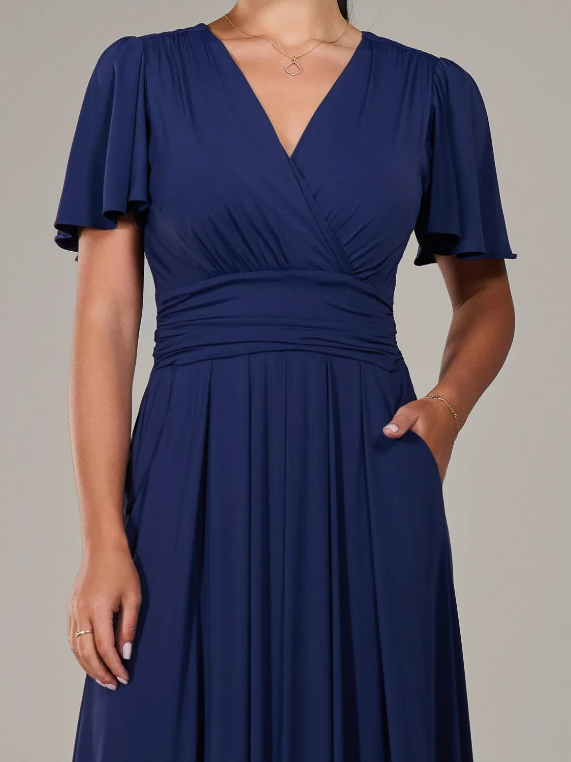 Petite Short Sleeve Soft Silky Jersey Maxi Dress, Navy
