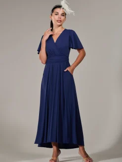 Petite Short Sleeve Soft Silky Jersey Maxi Dress, Navy
