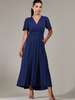 Petite Short Sleeve Soft Silky Jersey Maxi Dress, Navy