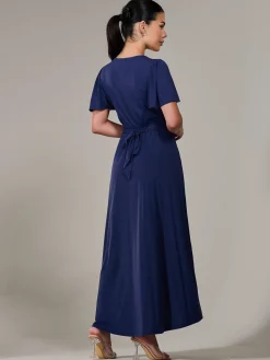 Petite Short Sleeve Soft Silky Jersey Maxi Dress, Navy