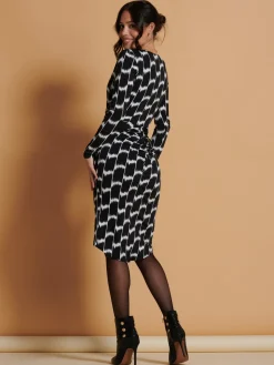Phebe Print Ruched Jersey Dress, Black Geo