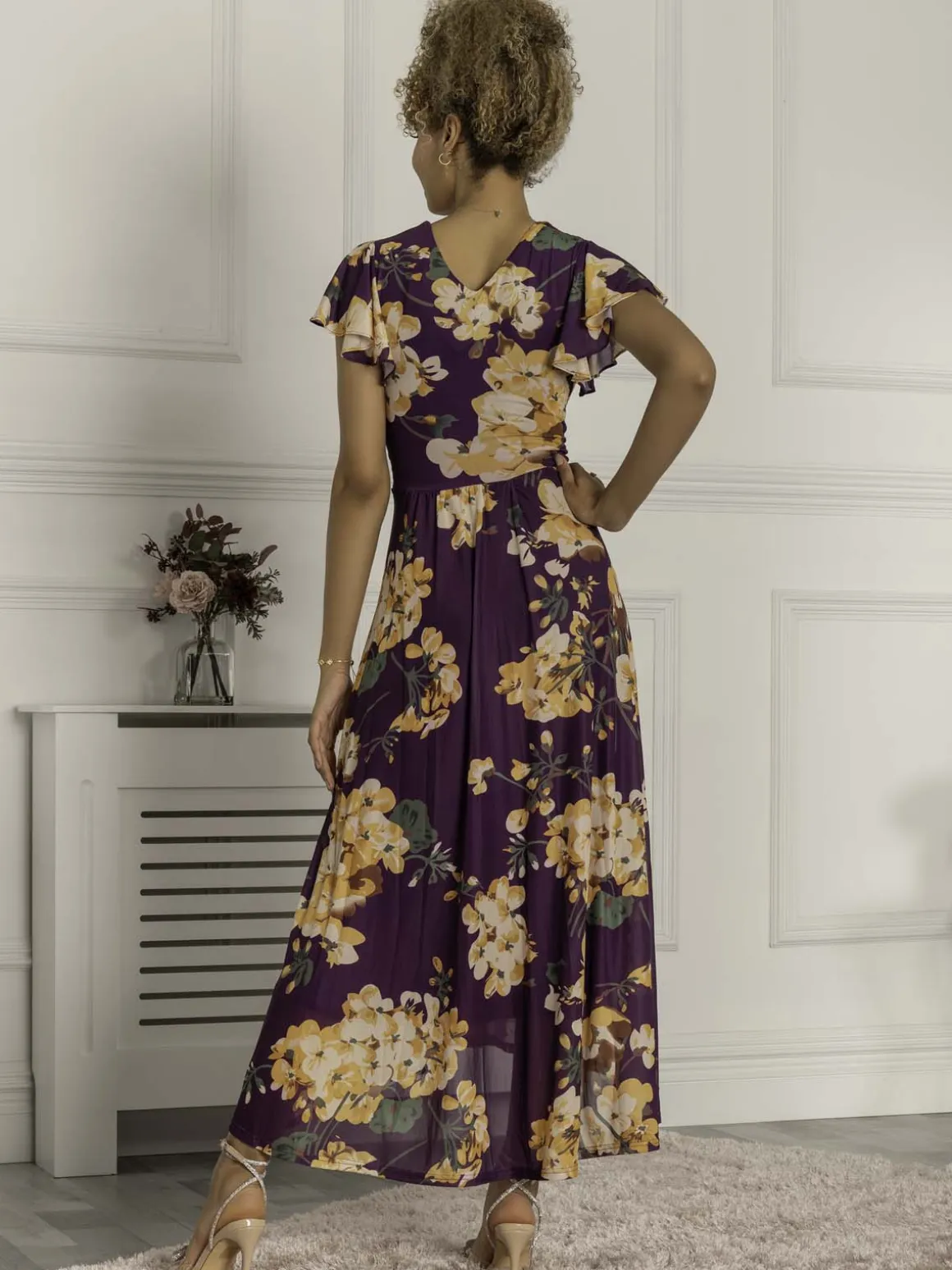 Piper Dip Hem Mesh Maxi Dress, Dark Purple