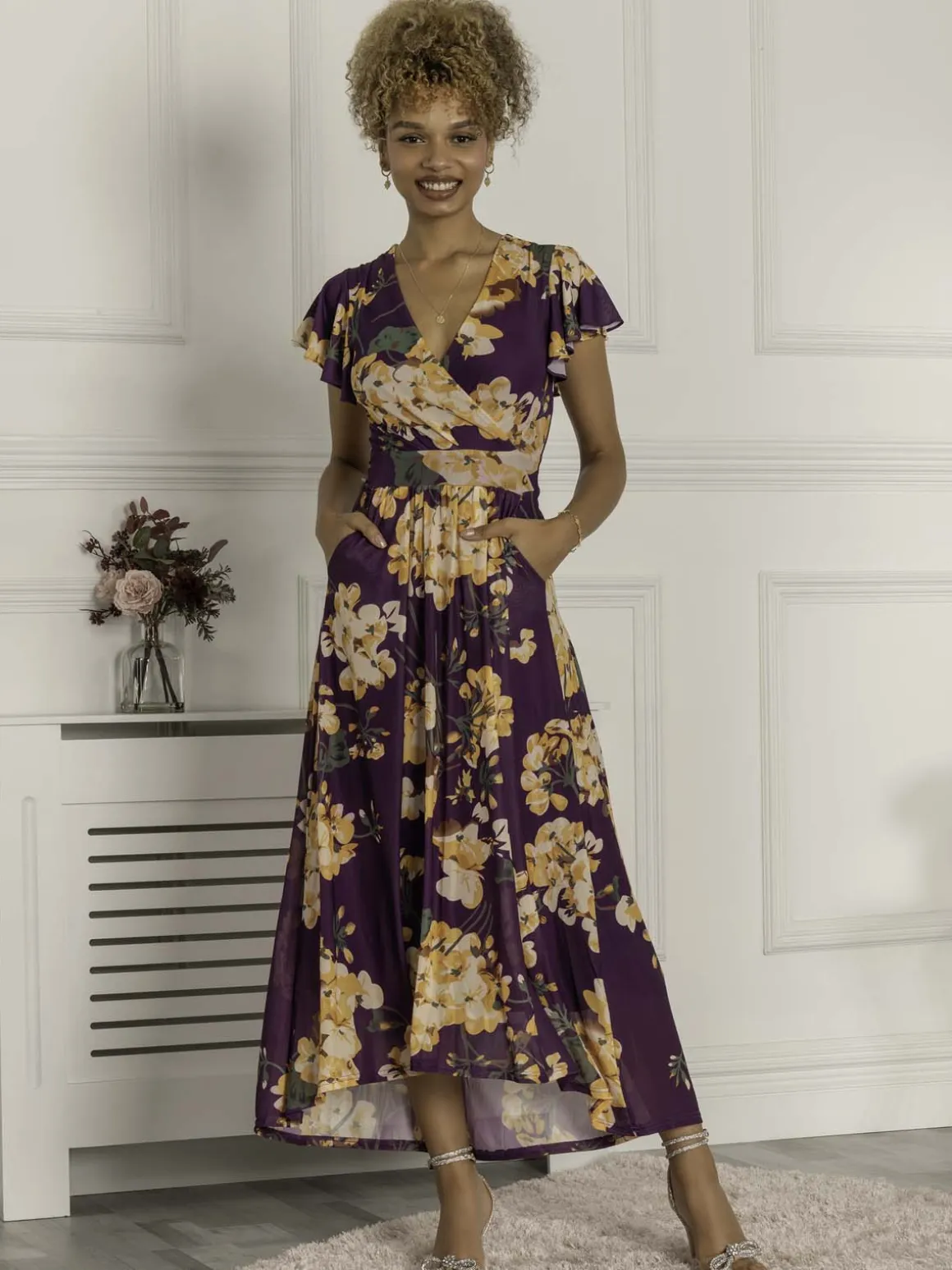 Piper Dip Hem Mesh Maxi Dress, Dark Purple