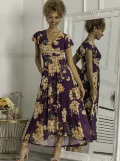 Piper Dip Hem Mesh Maxi Dress, Dark Purple