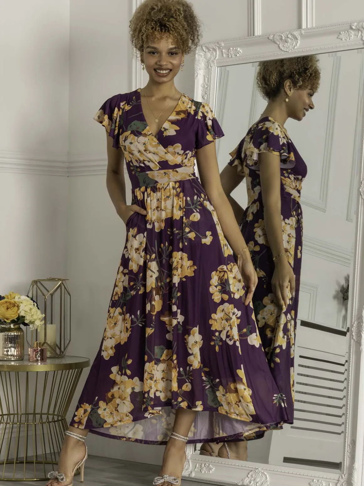 Piper Dip Hem Mesh Maxi Dress, Dark Purple