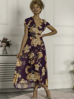 Piper Dip Hem Mesh Maxi Dress, Dark Purple