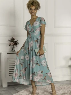 Piper Dip Hem Mesh Maxi Dress, Green Floral