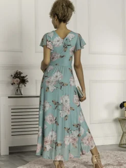 Piper Dip Hem Mesh Maxi Dress, Green Floral