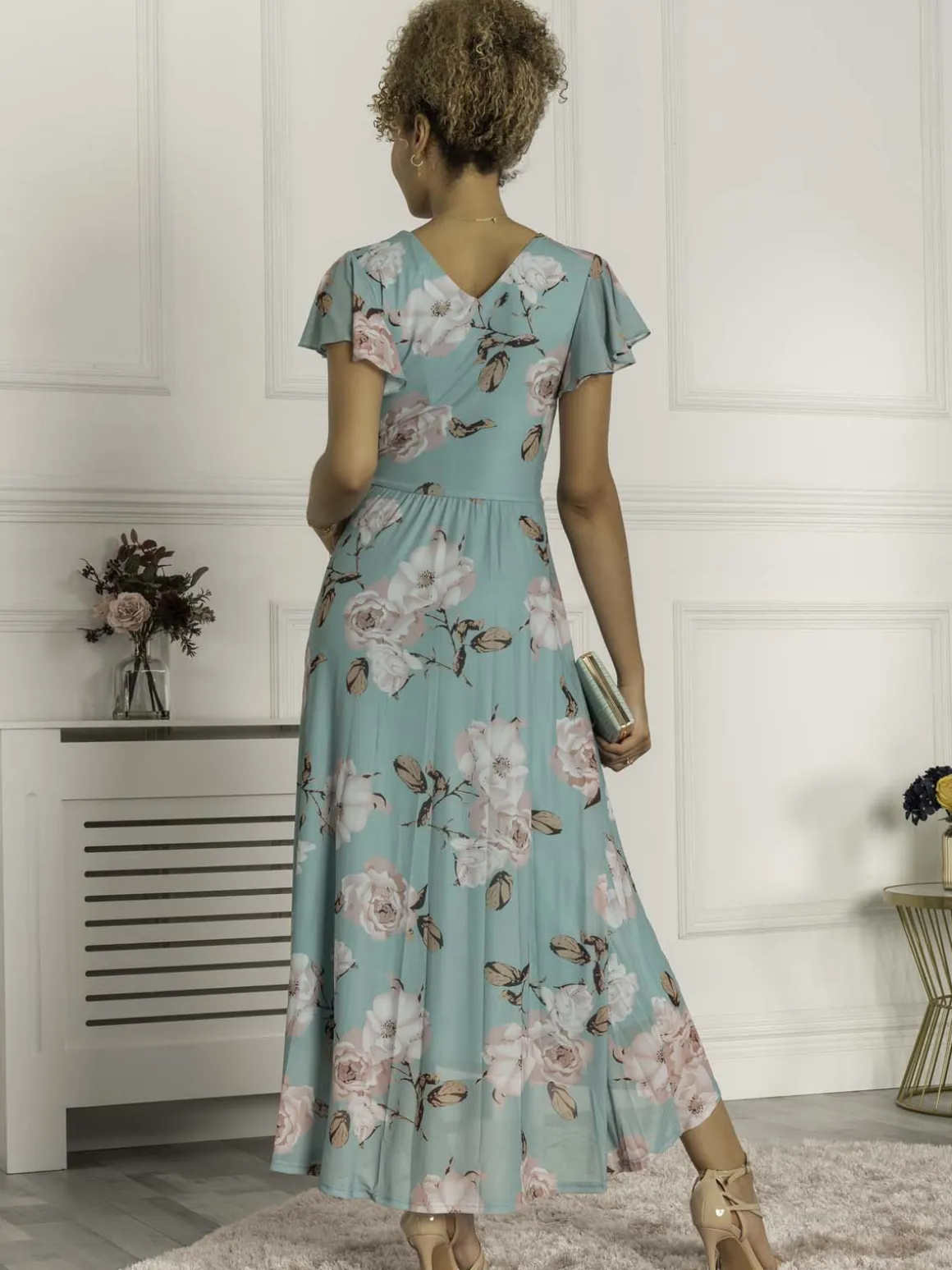 Piper Dip Hem Mesh Maxi Dress, Green Floral