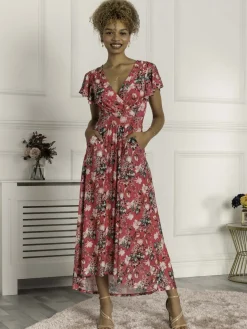 Piper Dip Hem Mesh Maxi Dress, Hot Pink