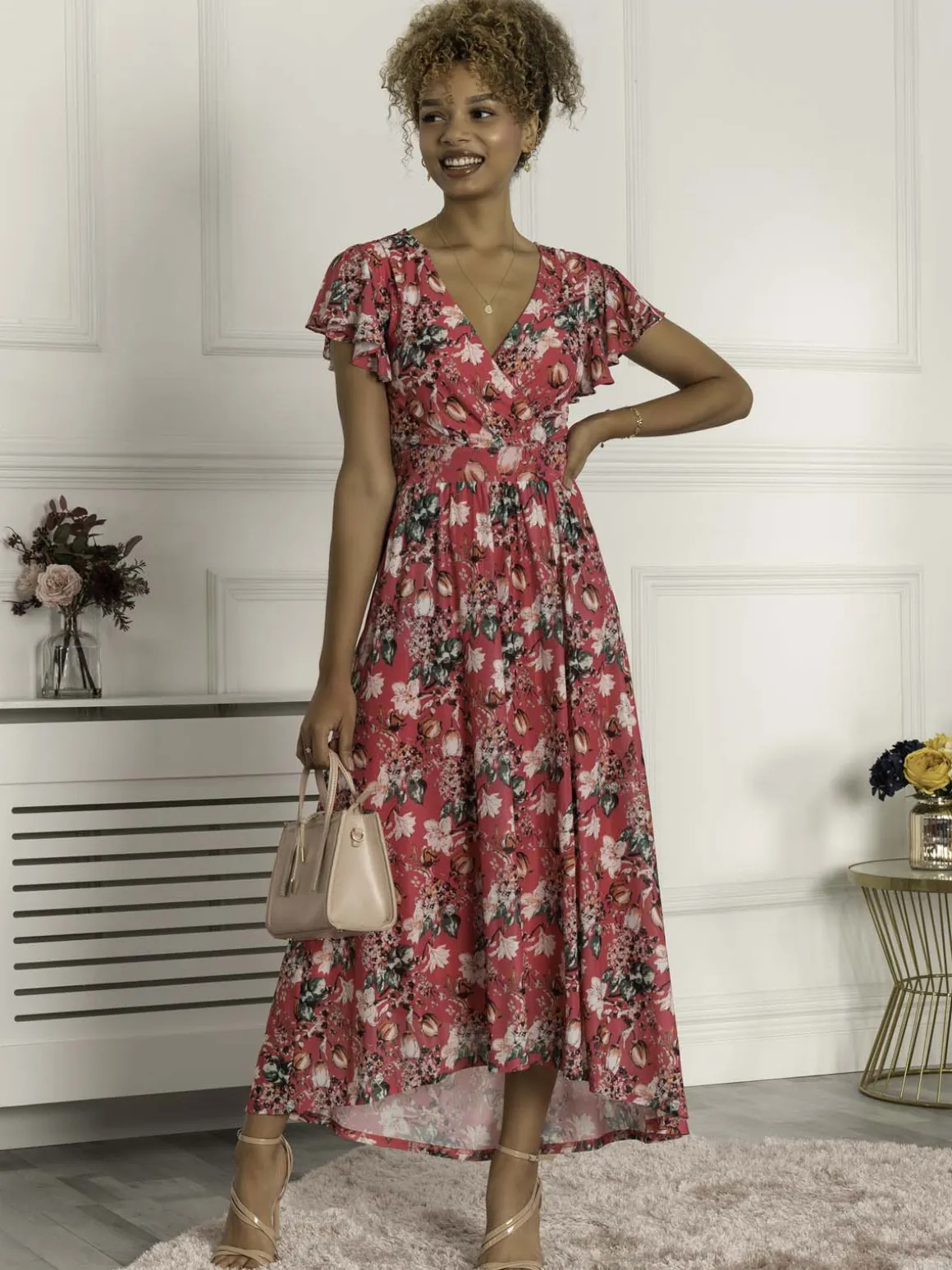 Piper Dip Hem Mesh Maxi Dress, Hot Pink
