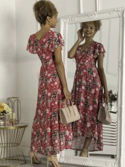 Piper Dip Hem Mesh Maxi Dress, Hot Pink