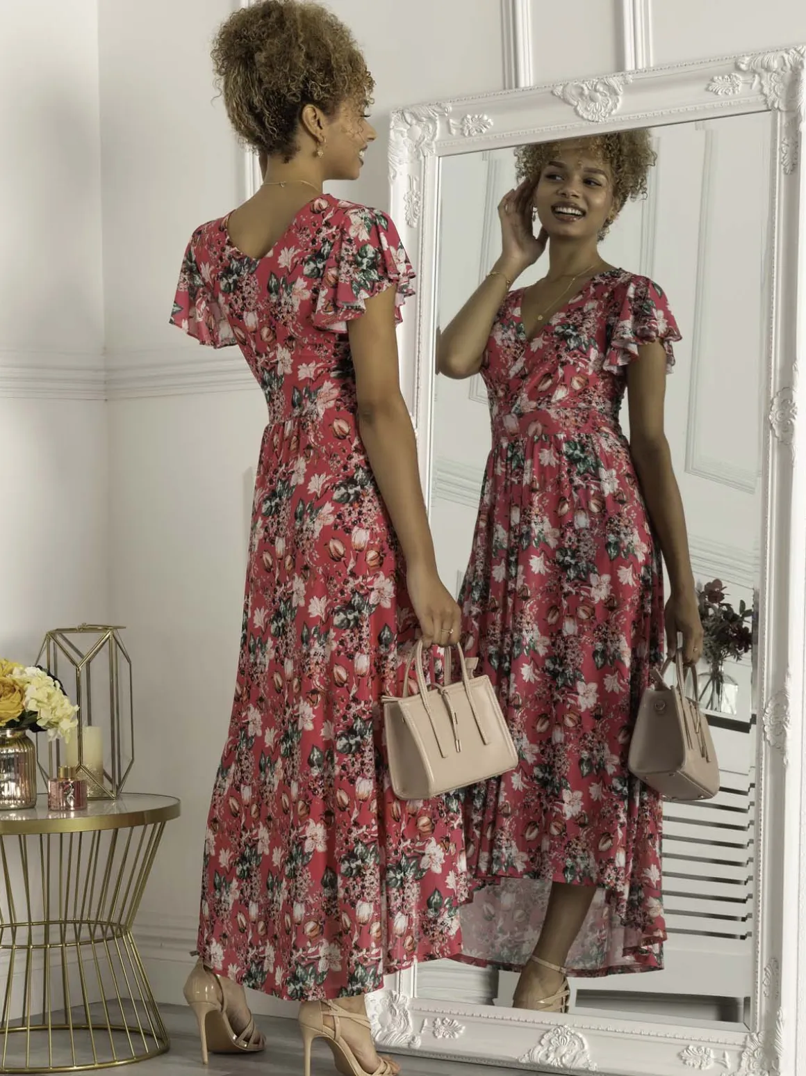 Piper Dip Hem Mesh Maxi Dress, Hot Pink