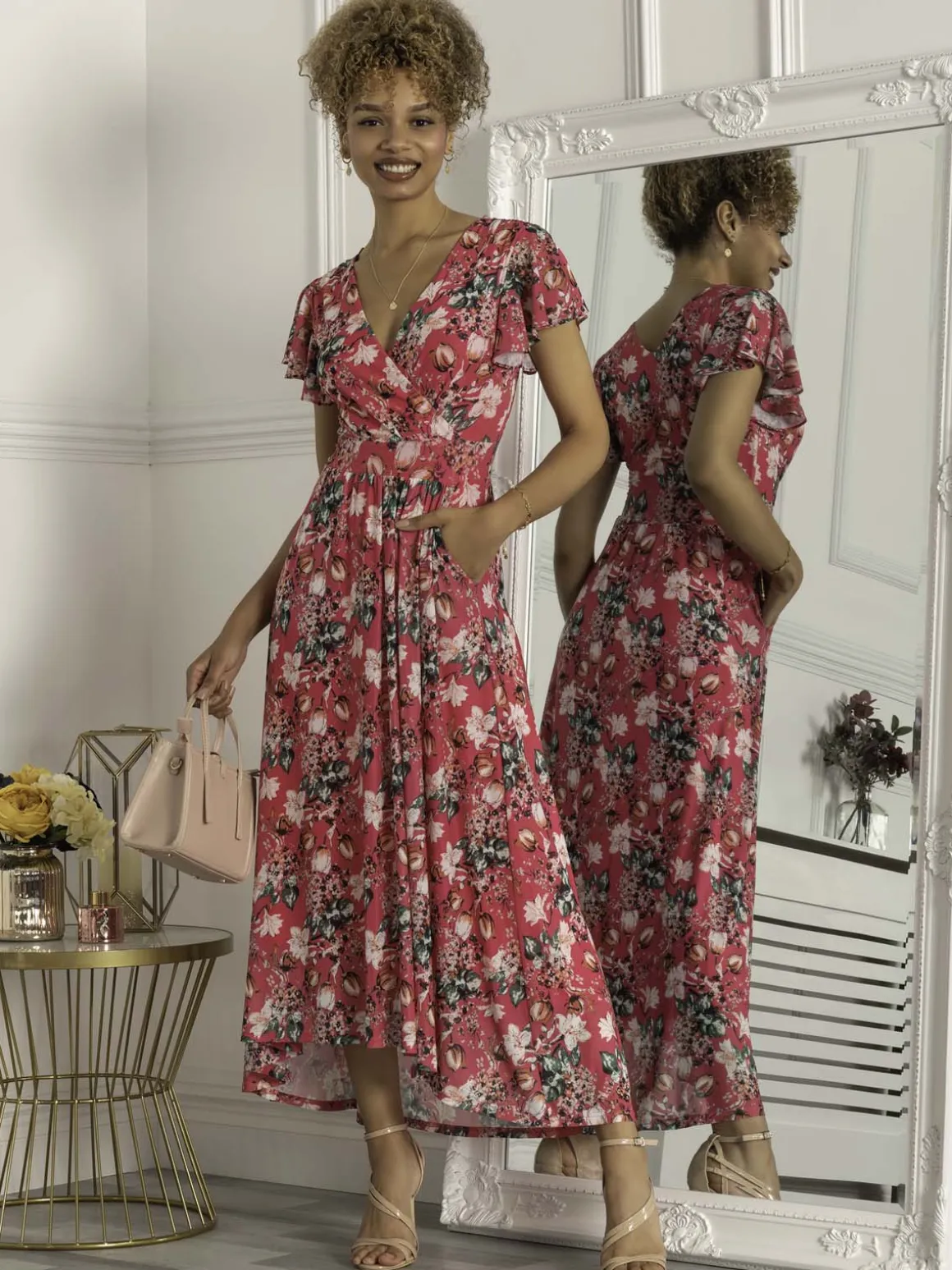 Piper Dip Hem Mesh Maxi Dress, Hot Pink