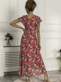 Piper Dip Hem Mesh Maxi Dress, Hot Pink