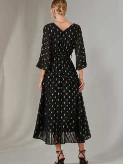 Plain Gold Spot Chiffon Dress, Black/Gold