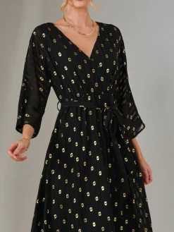 Plain Gold Spot Chiffon Dress, Black/Gold