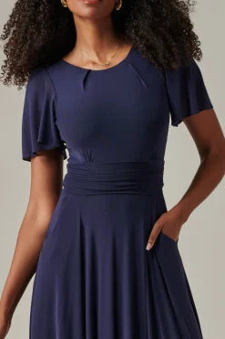 Plain Mesh Floaty Sleeve Midaxi Dress, Navy