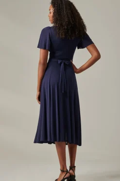 Plain Mesh Floaty Sleeve Midaxi Dress, Navy