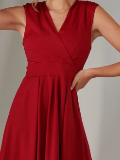 Plain Sleeveless Midi Dress, Burgundy