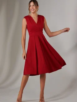 Plain Sleeveless Midi Dress, Burgundy