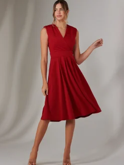Plain Sleeveless Midi Dress, Burgundy
