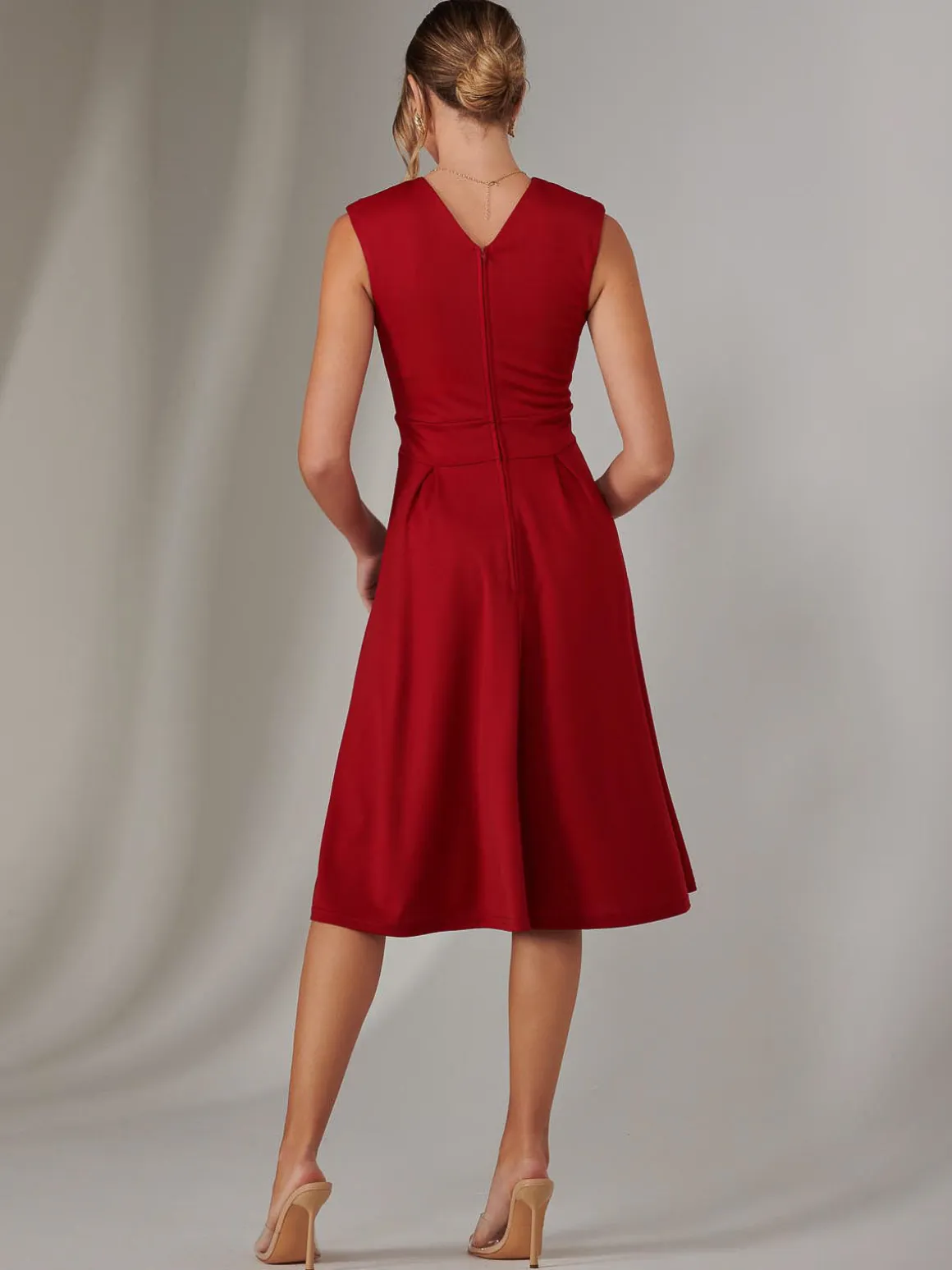 Plain Sleeveless Midi Dress, Burgundy