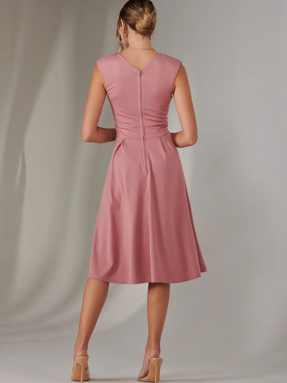 Plain Sleeveless Midi Dress, Dusty Pink
