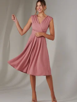 Plain Sleeveless Midi Dress, Dusty Pink