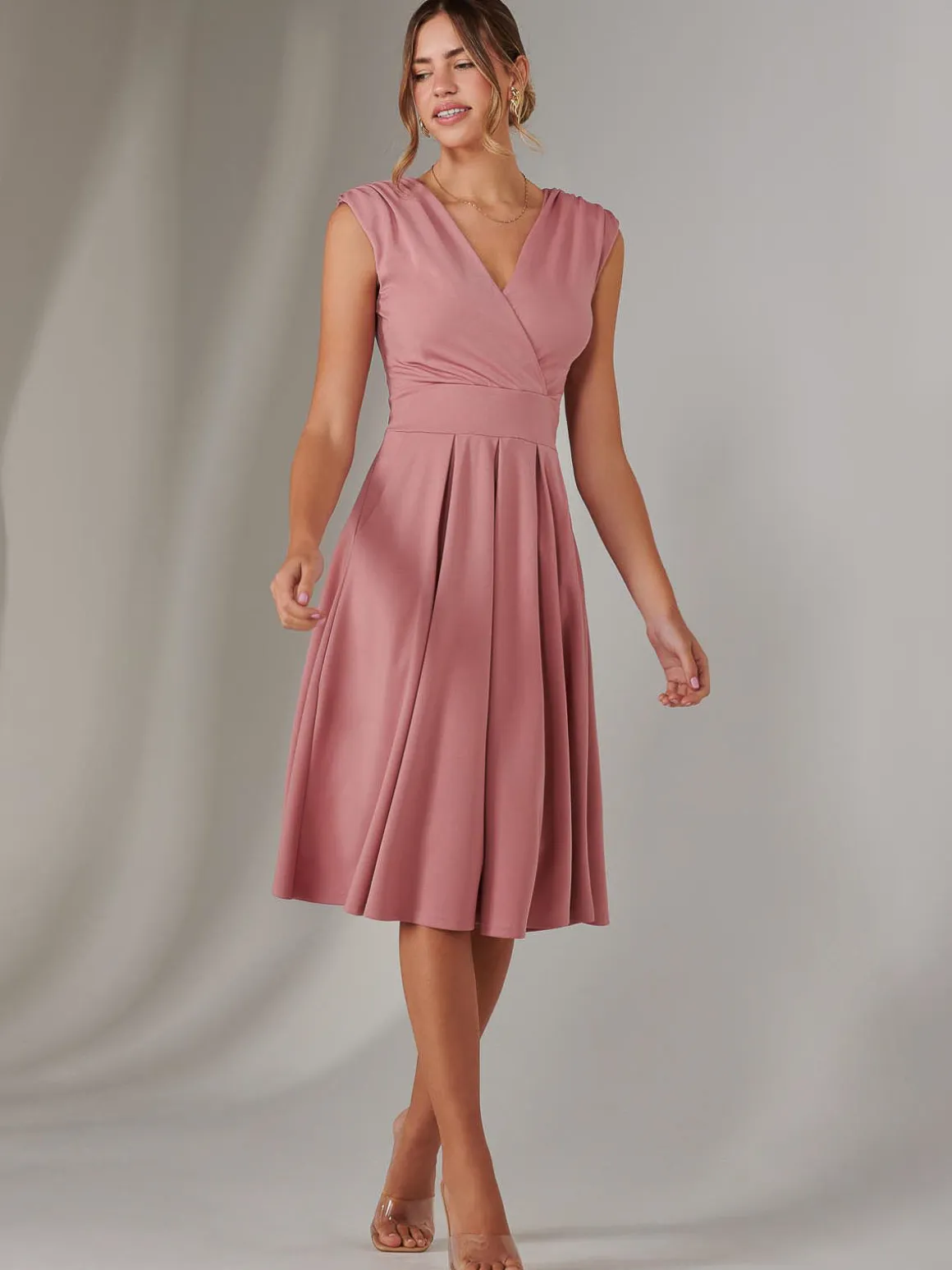 Plain Sleeveless Midi Dress, Dusty Pink