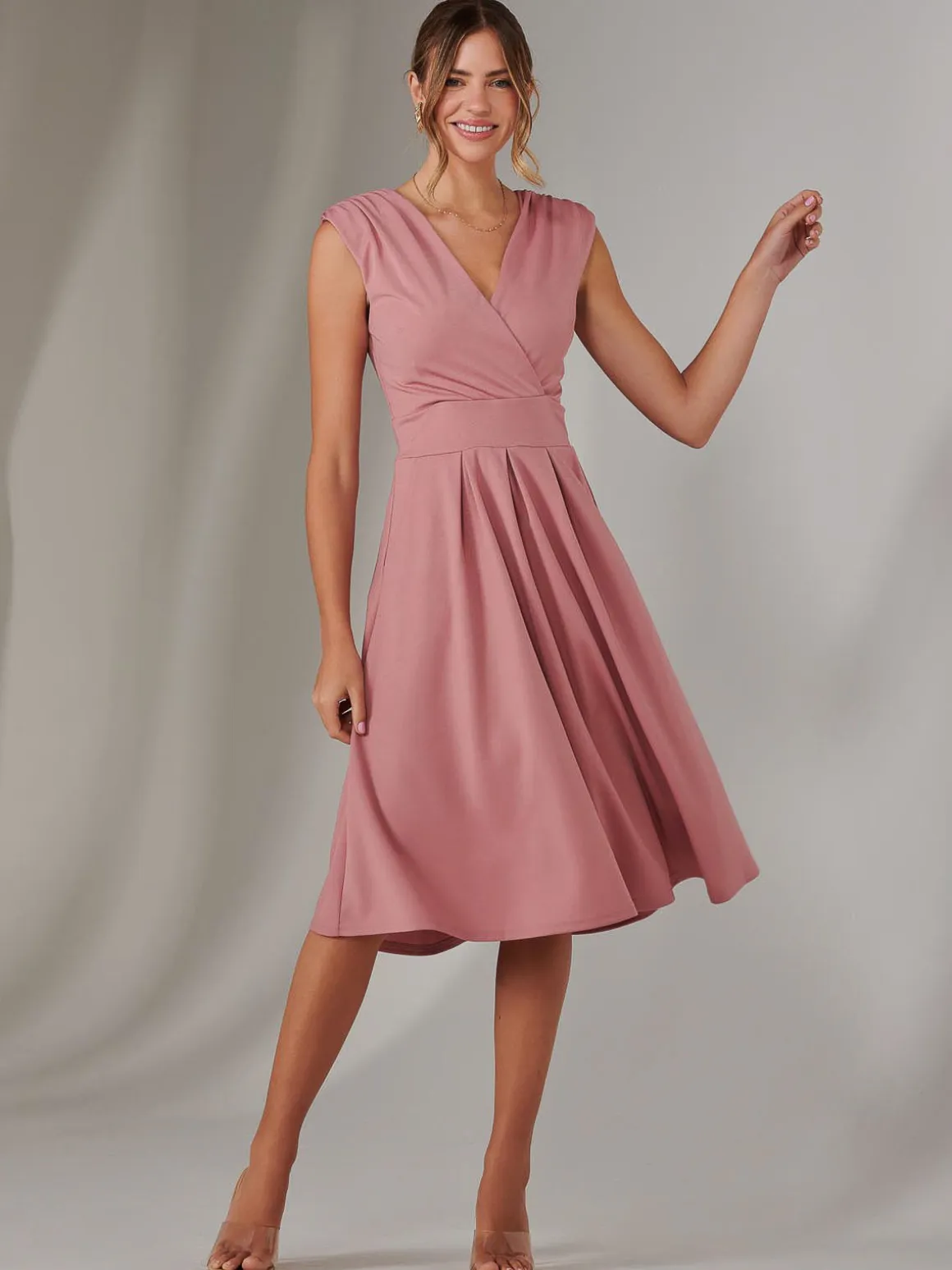 Plain Sleeveless Midi Dress, Dusty Pink